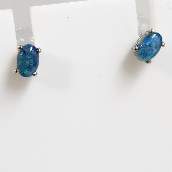 925 Sterling Silver Genuine Blue Fire Opal Earrings - Natural and Genuine Opal. - Picture 12 of 16